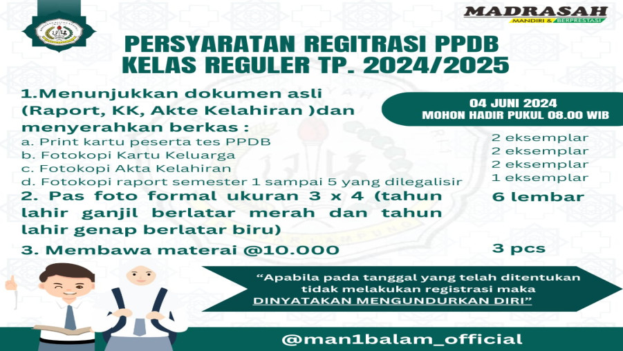 Pengumuman Hasil Kelulusan PPDB Jalur Reguler MAN 1 Bandarlampung Tahun Ajaran 2024/2025