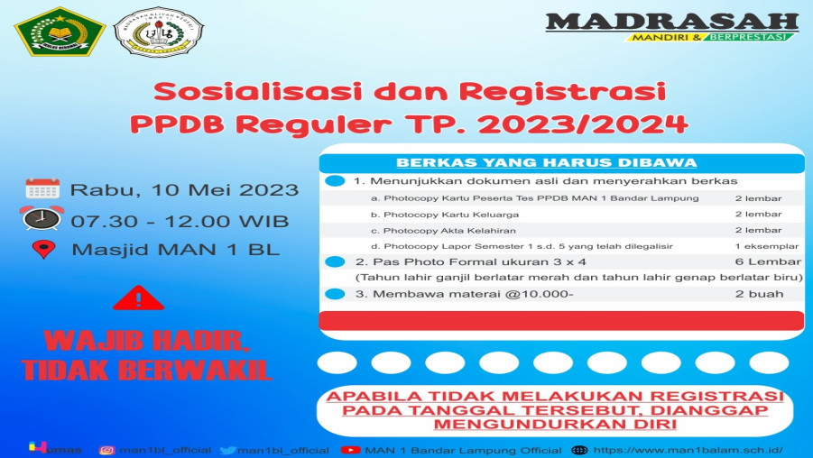 Hasil Seleksi PPDB Jalur Reguler MAN 1 Bandar Lampung