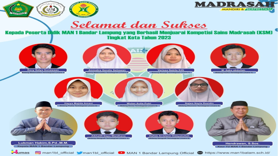 9 Siswa-Siswi MAN 1 Bandarlampung Raih Juara KSM Tingkat Kota
