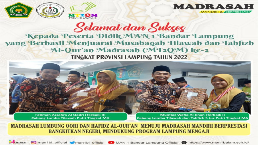 Lagi, MTQ2M MAN 1 Bandar Lampung Raih Juara Tingkat Provinsi Lampung