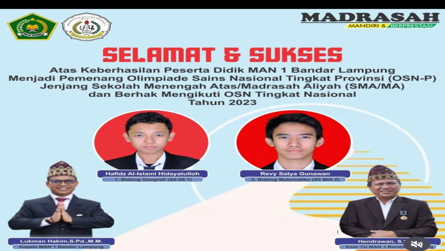 Dua Siswa MAN 1 Bandarlampung Wakili Provinsi Lampung di OSN 2023  B