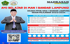 MAN 1 Bandar Lampung Resmi Buka PPDB Online Jalur Kelas Unggul dan Asrama Tahun Pelajaran 2023/2024